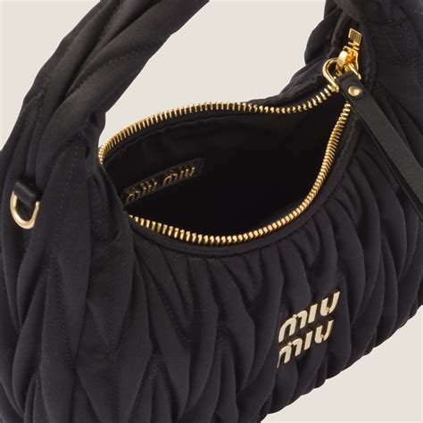 Black Wander Matelassé Satin Mini Hobo Bag 